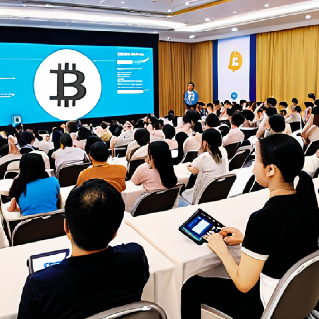 **

A vibrant and diverse group of Vietnamese people attending a free cryptocurrency seminar in Ho Chi Minh City. The speaker is presenting on a large screen displaying the Bitcoin logo alongside the Vietnamese Dong symbol. The atmosphere is engaging, with attendees actively taking notes and asking questions. Focus on conveying accessibility and ease of understanding.

**